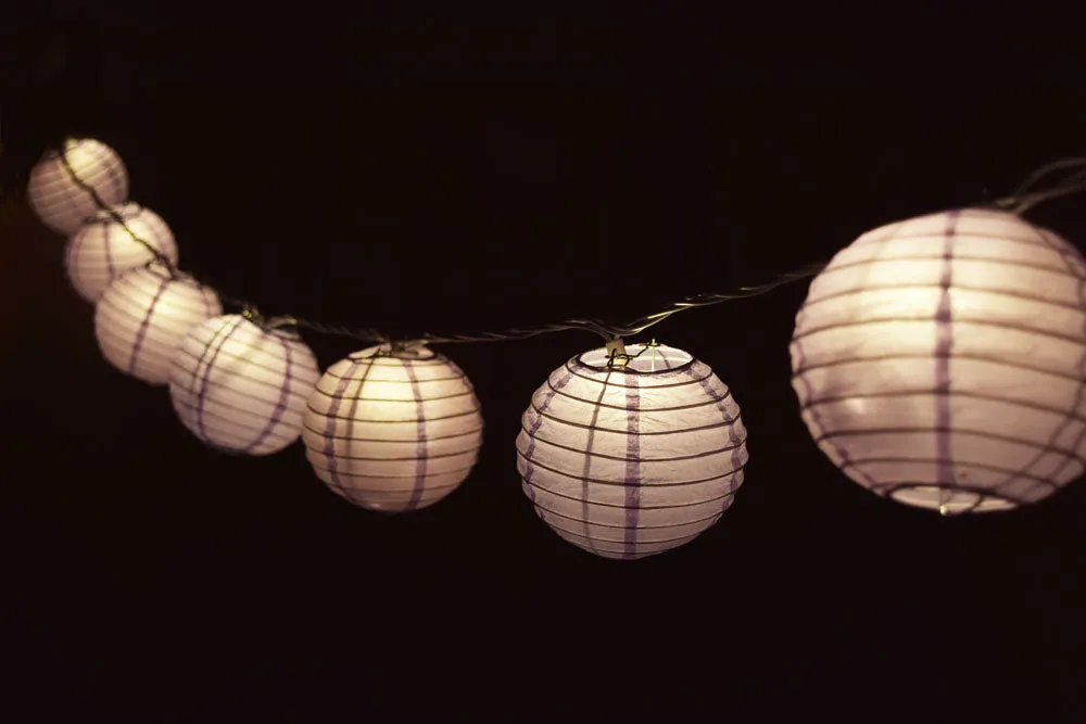 10 Socket Lavender Round Paper Lantern Party String Lights (4" Lanterns, Expandable)