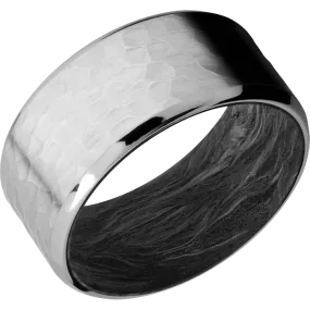 10mm wide Beveled Titanium Ring with Hammer Finish / Forged Carbon Fiber Sleeve