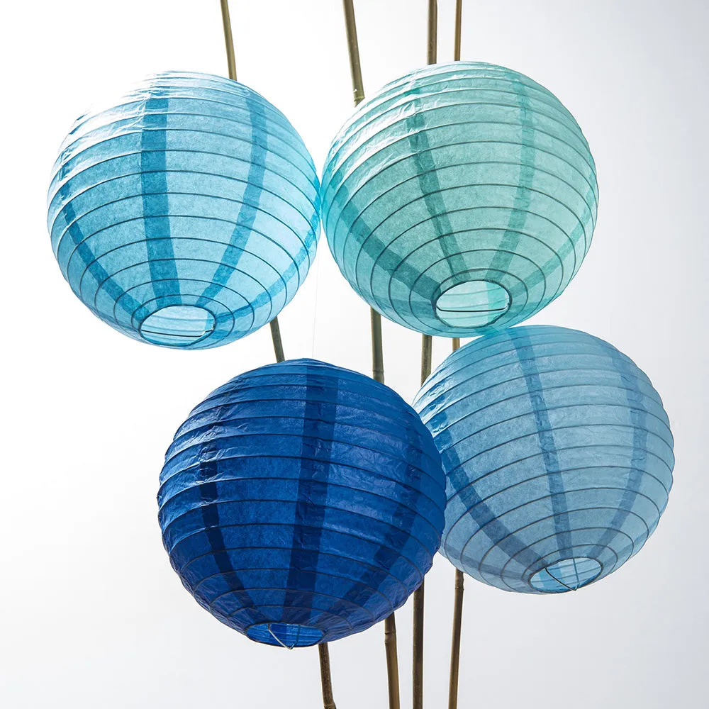 12-Pack of 8 Inch Multicolor Blue Even Ribbing Paper Lanterns Party Pack