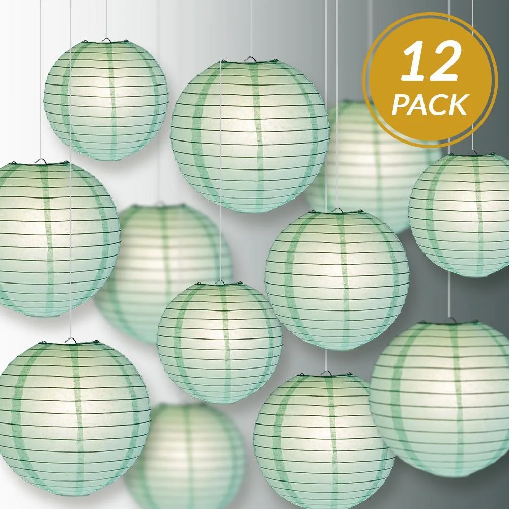 12-PC Cool Mint Green Paper Lantern Chinese Hanging Wedding & Party Assorted Decoration Set, 12/10/8-Inch