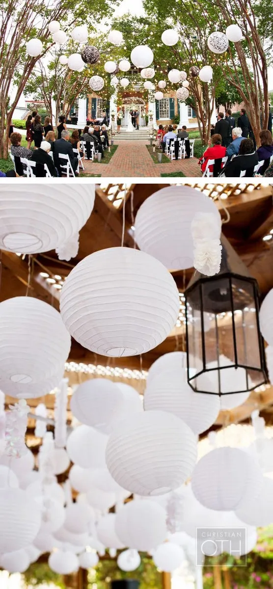 12" Beige / Ivory Round Paper Lantern, Even Ribbing, Chinese Hanging Wedding & Party Decoration