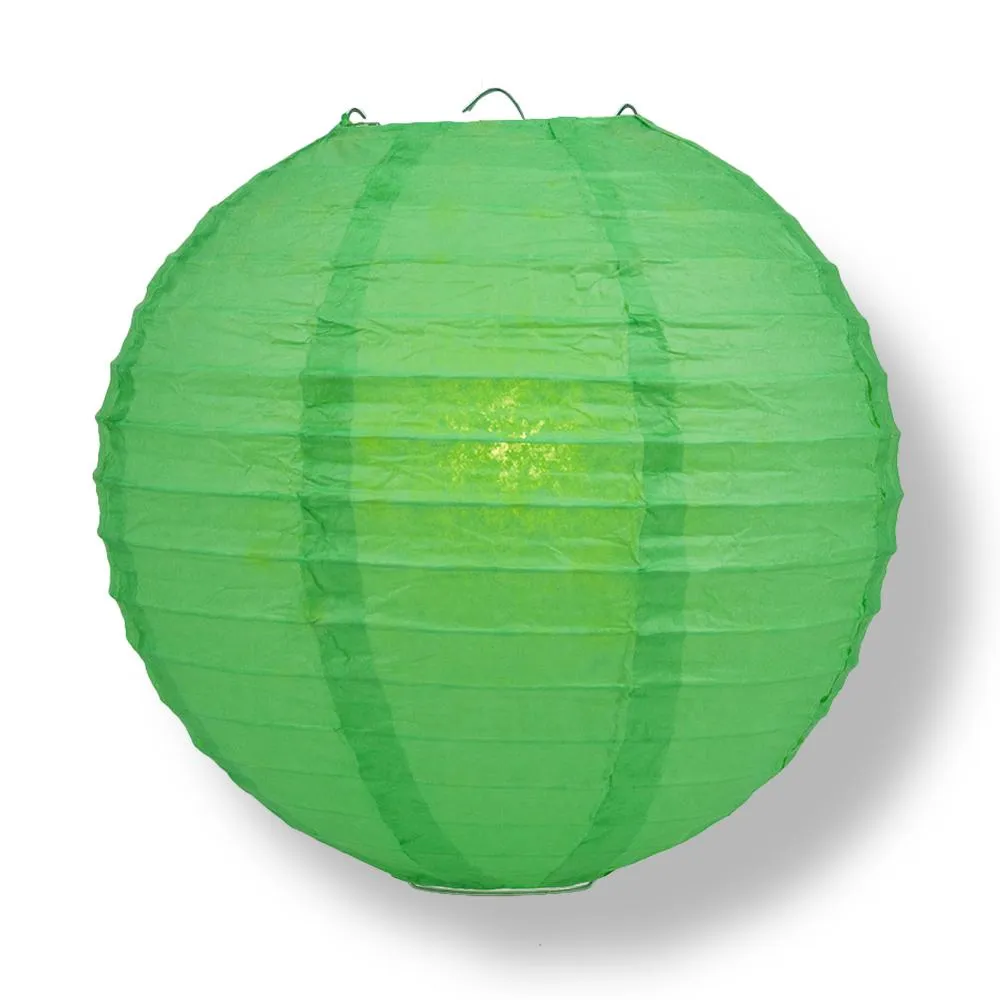 12" Emerald Green Round Paper Lantern, Even Ribbing, Chinese Hanging Wedding & Party Decoration