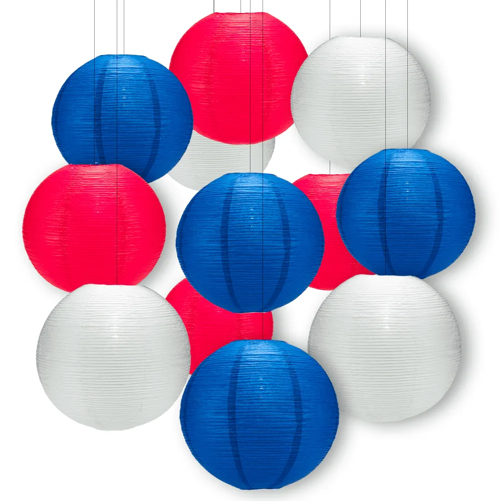 12" Patriotic Fine Line Ribbing Party Pack Paper Lantern Combo Set (12-PACK)