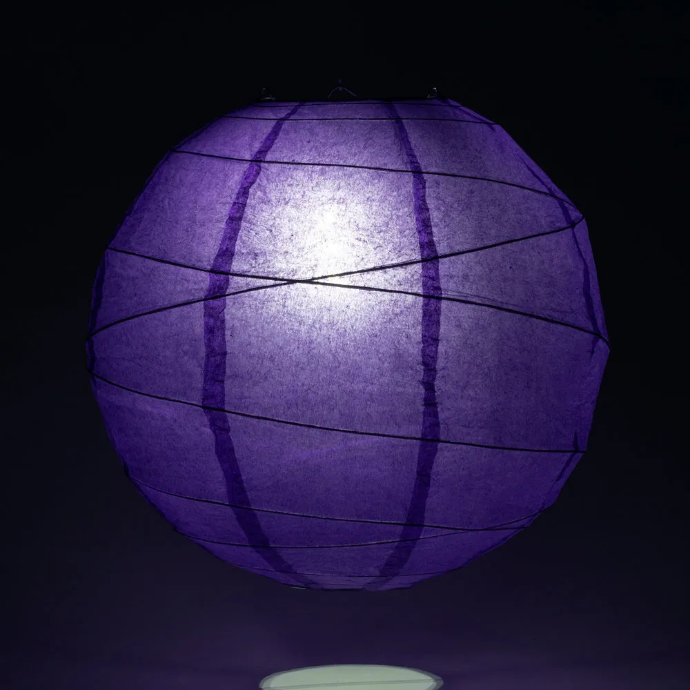 12" Plum Purple Round Paper Lantern, Crisscross Ribbing, Hanging Decoration