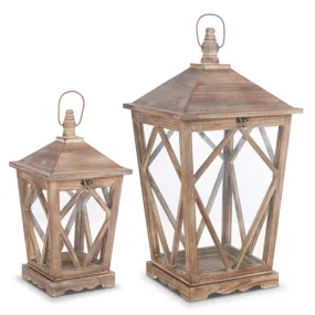 15-22" Angle Diamond Wood Lantern