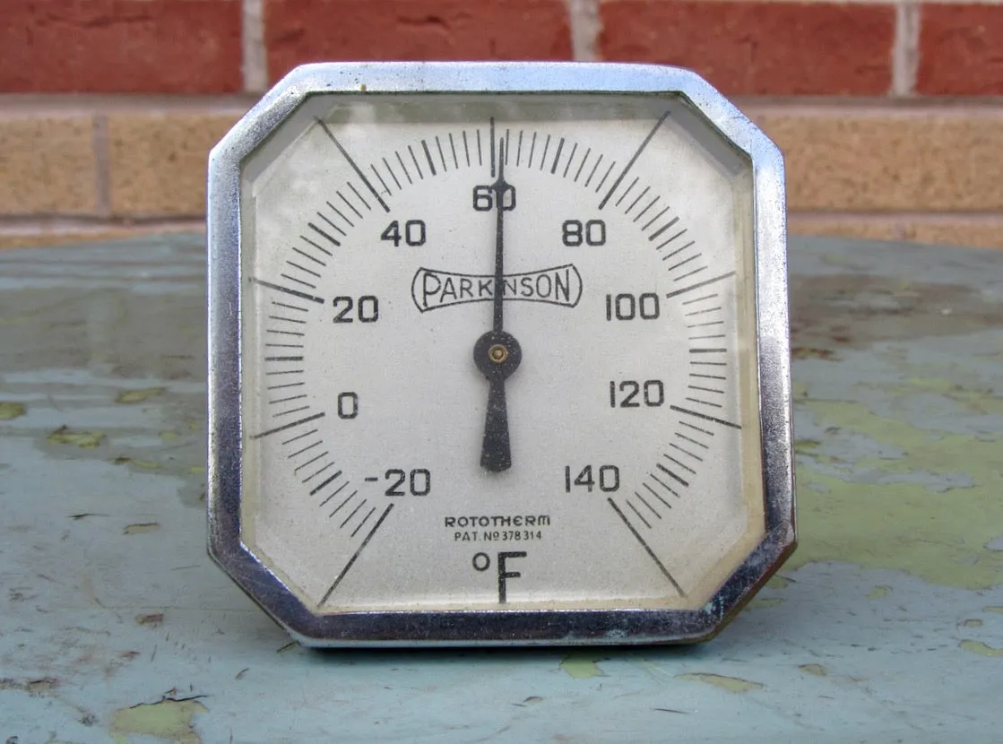 1930s Parkinson Rototherm Chrome Square Folding Desk Thermometer