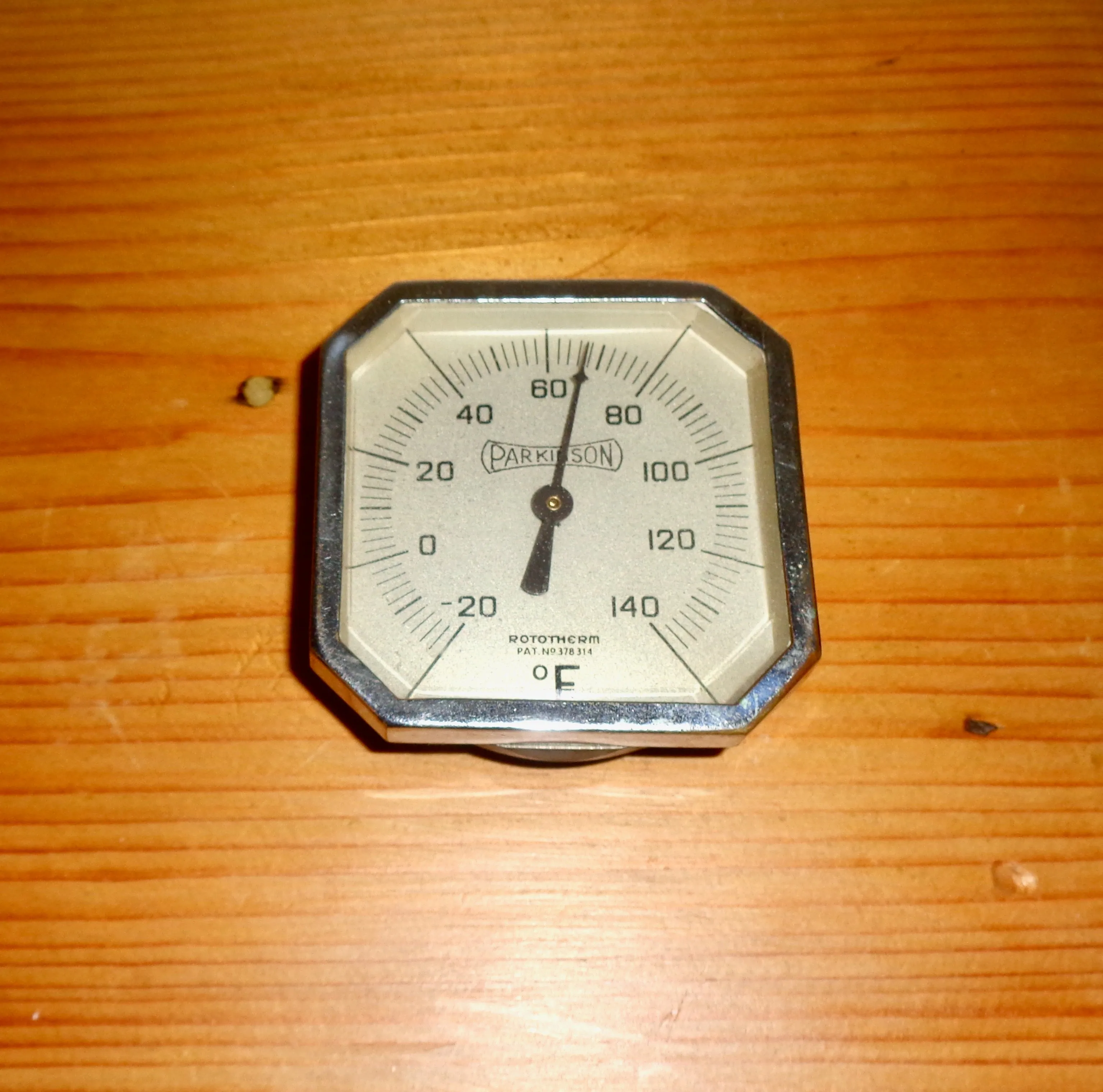 1930s Parkinson Rototherm Chrome Square Folding Desk Thermometer