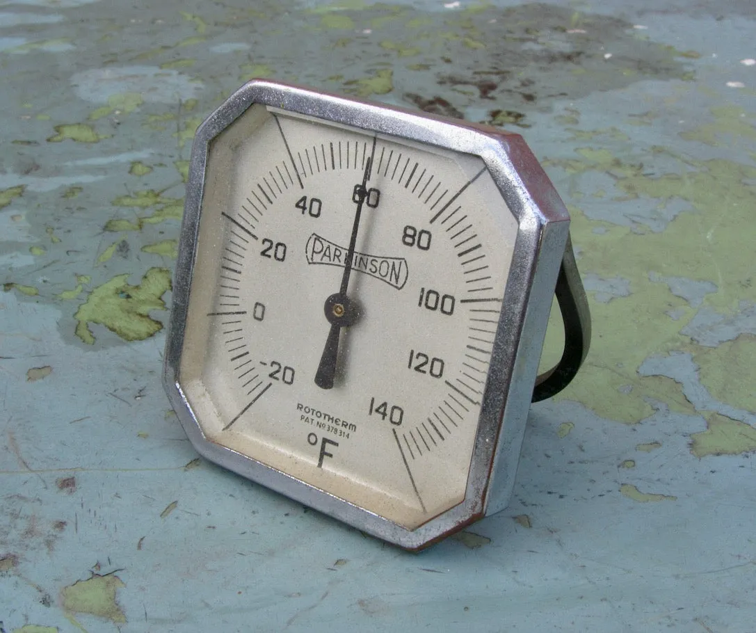 1930s Parkinson Rototherm Chrome Square Folding Desk Thermometer