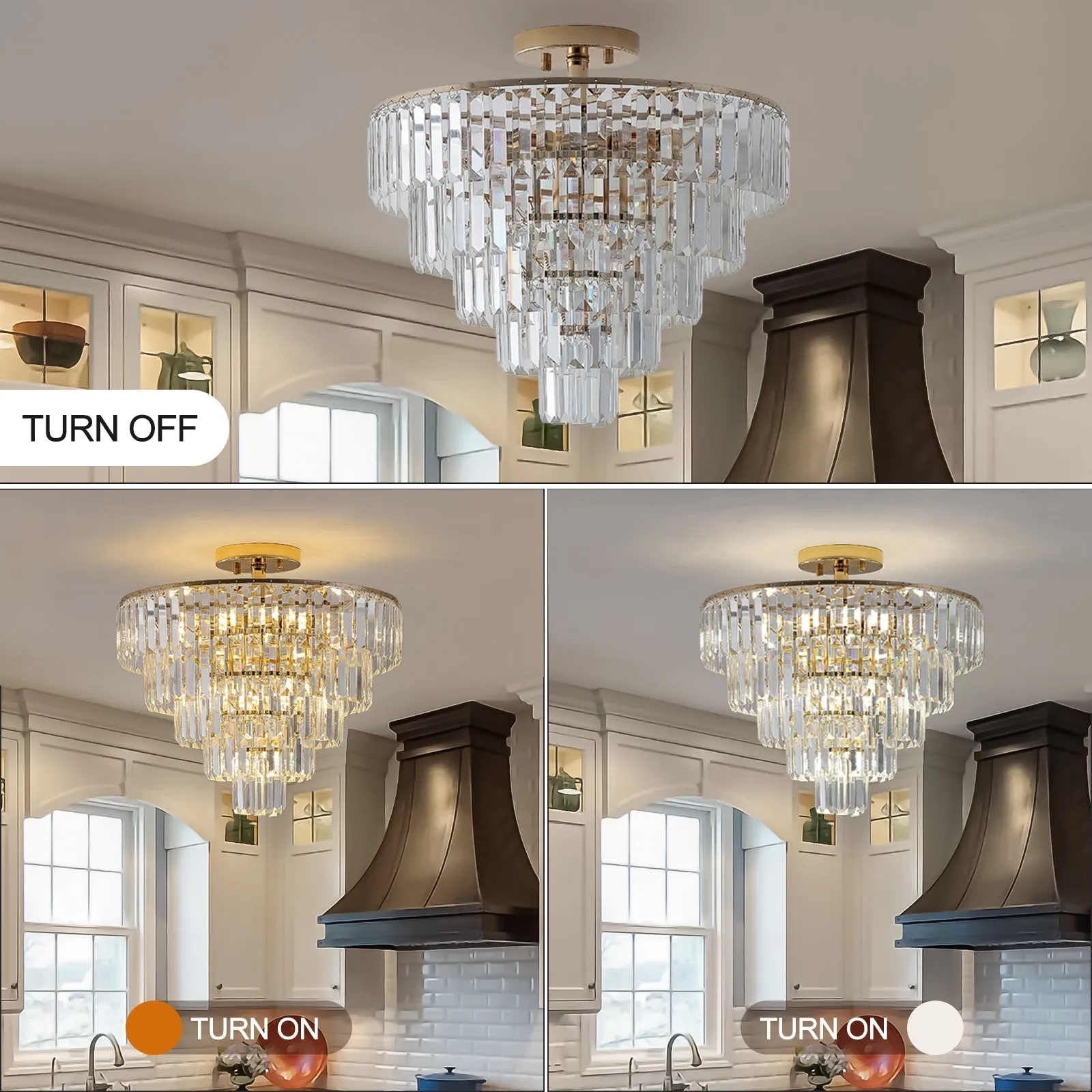 19.7" Gold Luxury Crystal Chandelier Round K9 Crystal Light Luxury Home Decor Lighting