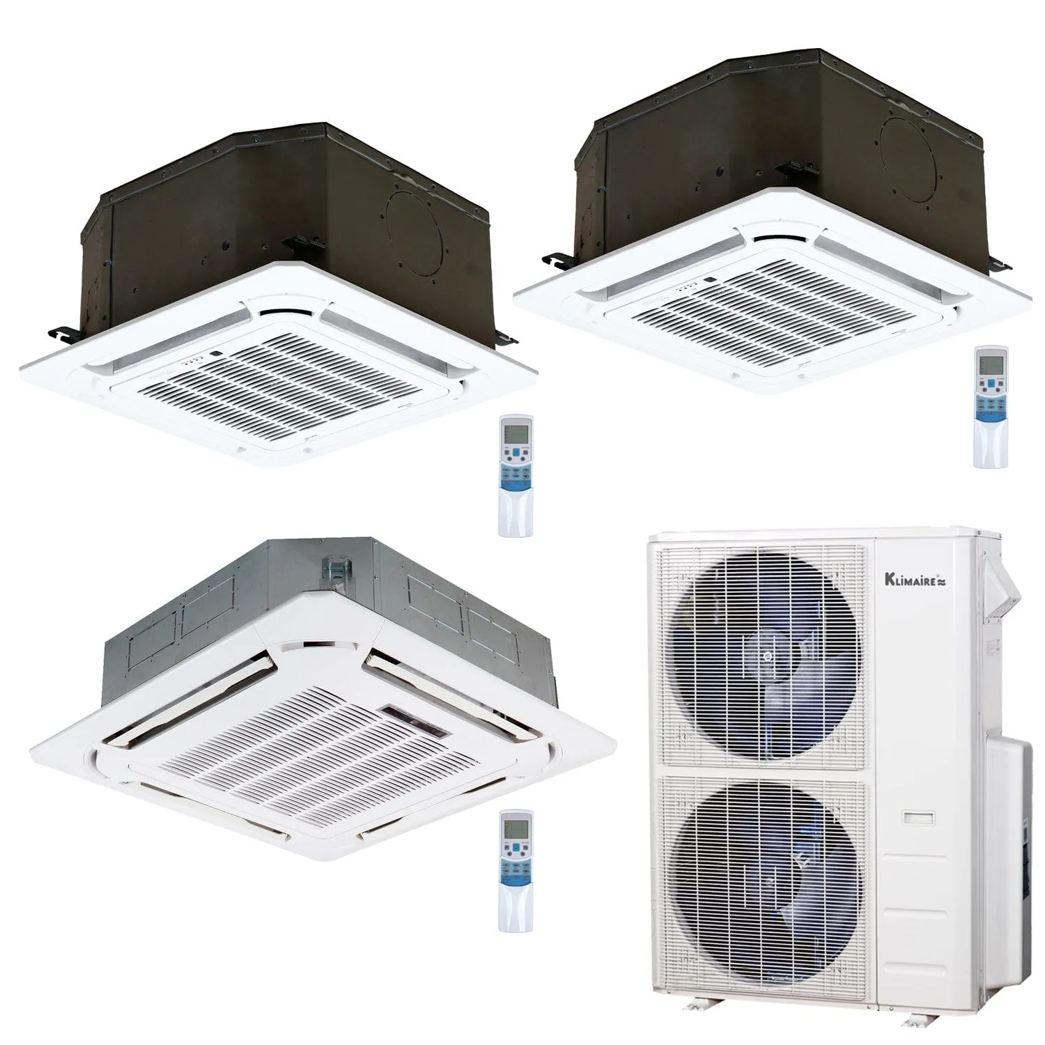 3-Zone Klimaire 21.1 SEER2 Multi Split Ceiling Cassette Air Conditioner Heat Pump System 12 18 24