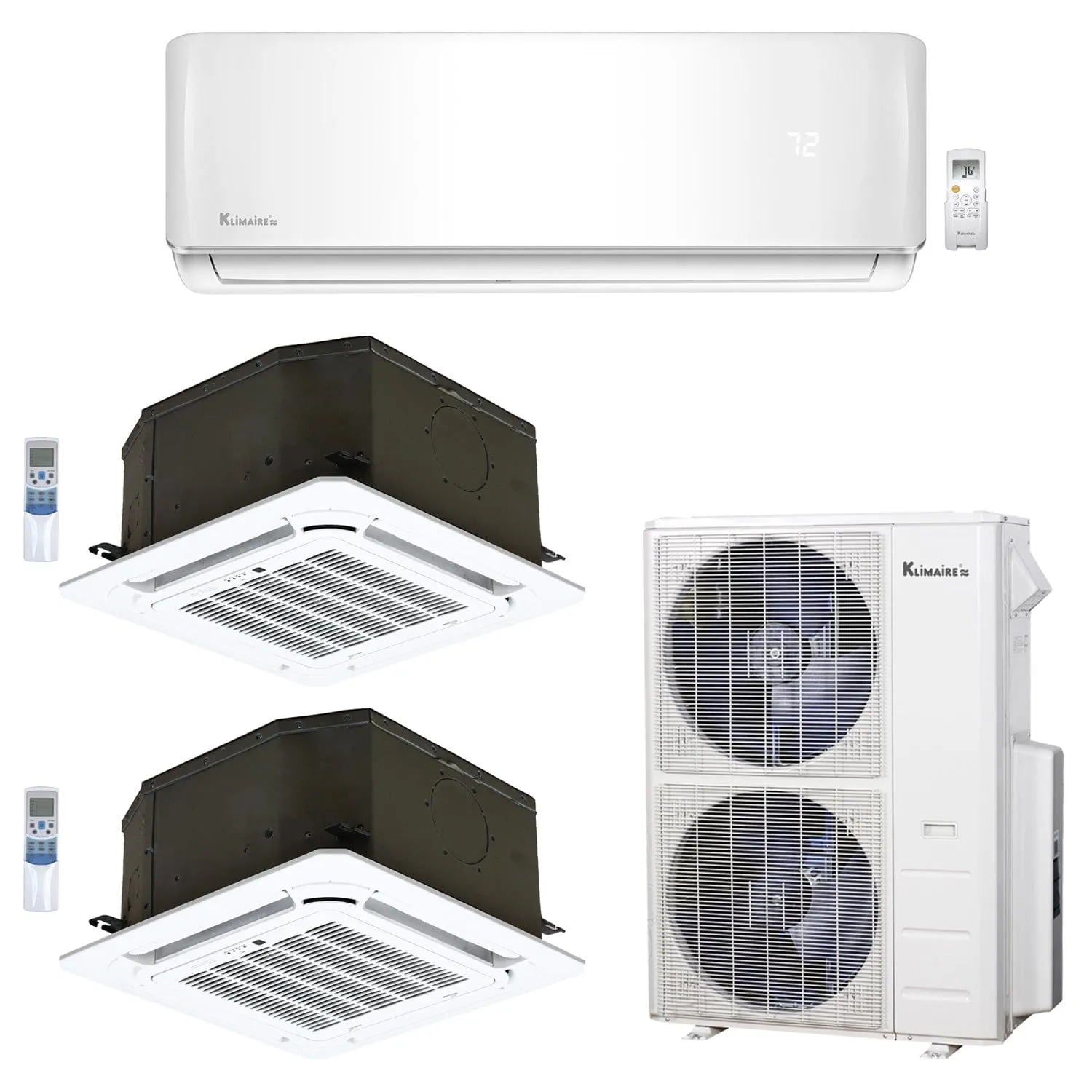 3-Zone Klimaire 21.1 SEER2 Multi Split Ceiling Cassette Wall Mount Air Conditioner Heat Pump System 18 18 24