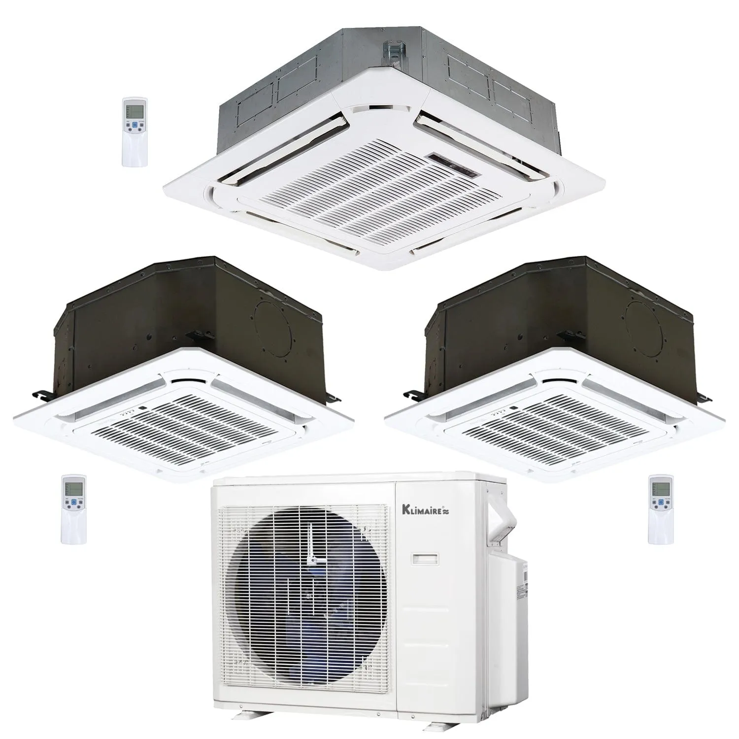 3-Zone Klimaire 23.9 SEER2 Multi Split Ceiling Cassette Air Conditoner Heat Pump System 12 12 24