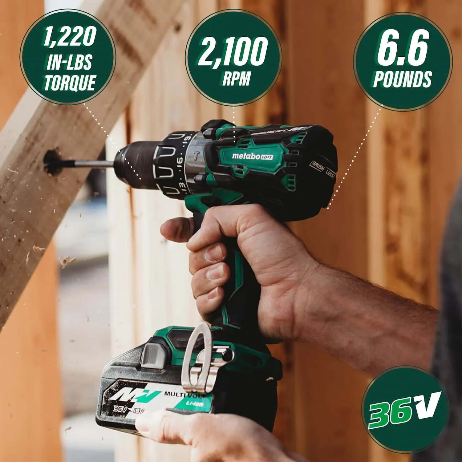 36V MultiVolt™ Brushless 1/2 Inch Hammer Drill (Tool Body Only) | Metabo HPT DV36DAQ4