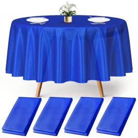 4 Blue Round Plastic Tablecloth 84" - Disposable Red Tablecloths - Plastic Table