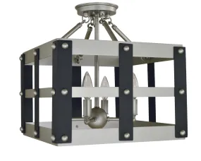 4-Light Metro Artisan Flush Mount in Satin Pewter/Matte Black – Elegant Design for Any Space!