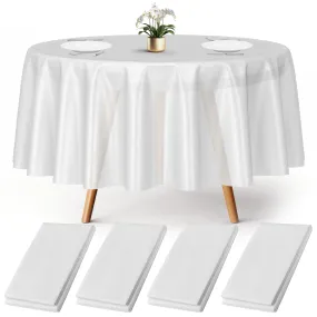 4 White Round Plastic Tablecloth 84"  Disposable  White Tablecloths  Table Cover