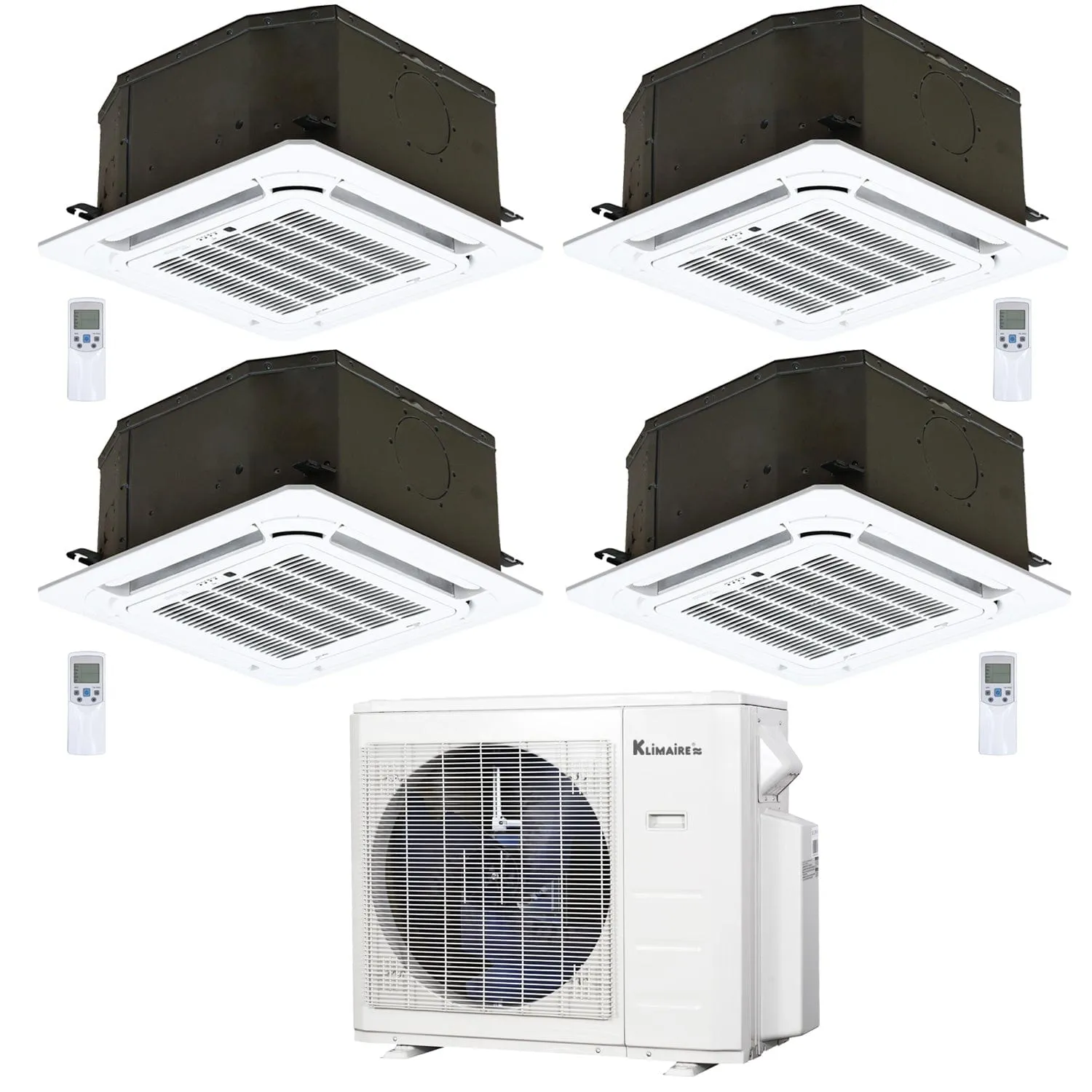 4-Zone Klimaire 23.1 SEER2 Multi Split Ceiling Cassette Air Conditioner Heat Pump System 12 12 12 12