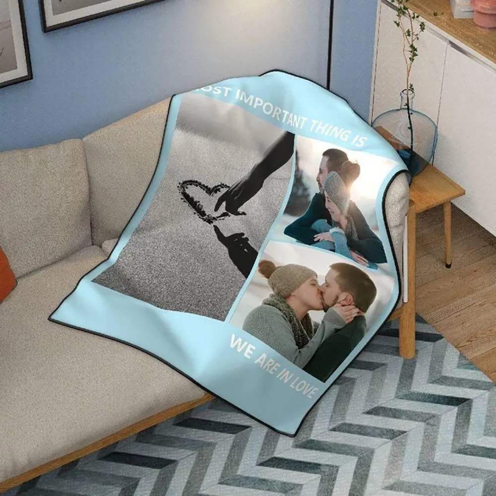 4FunGift® Custom Fleece 3 Photos&Text Blanket