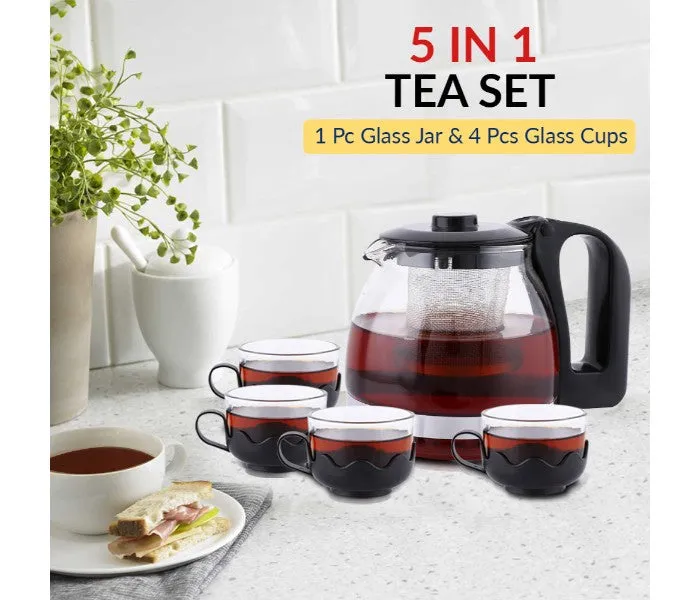 5 in 1 Glass Tea Kettle Set Black and Clear - OK23124