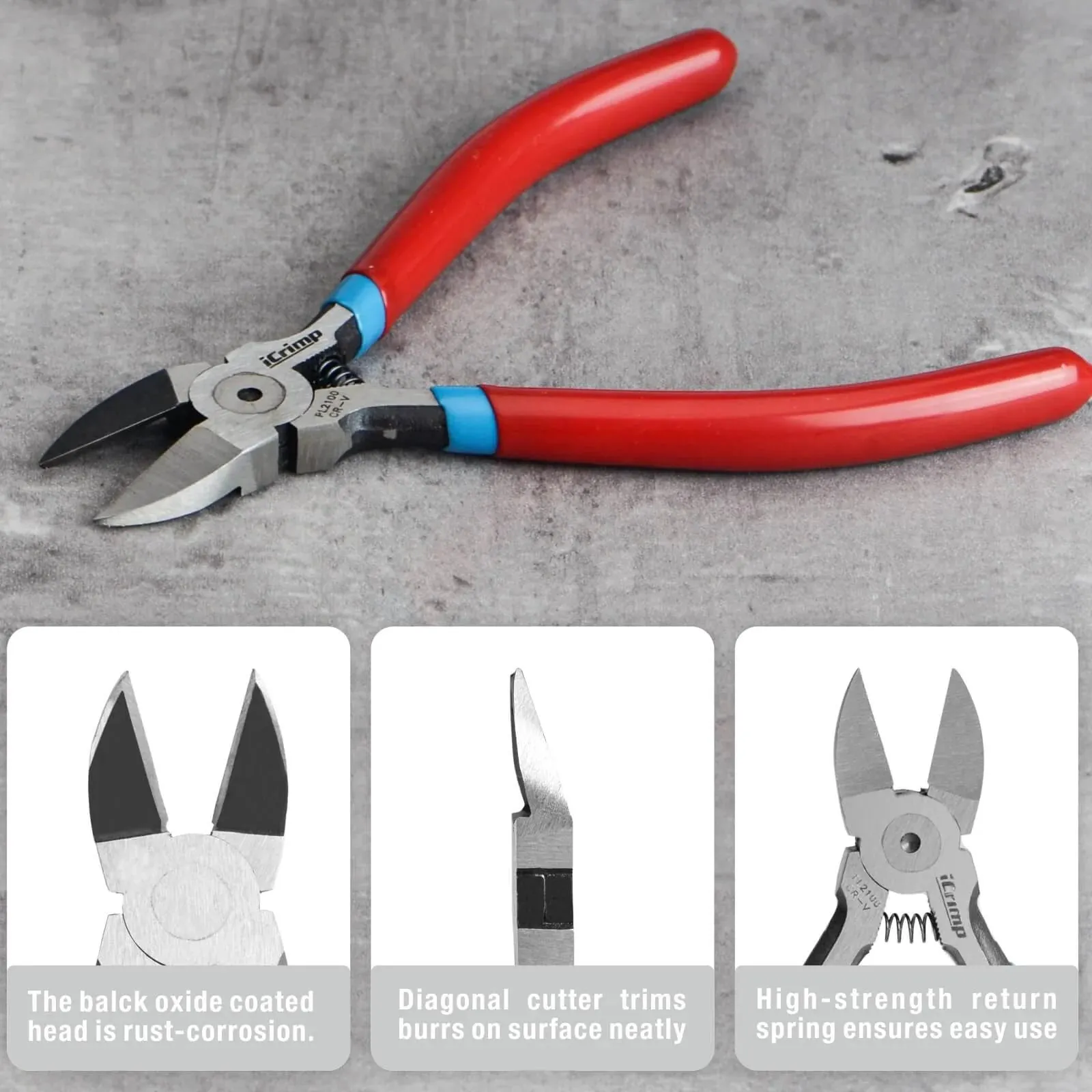 5 Inch Diagonal Flush Cutter with Pointed Nose for Reeled Terminals, Soft Wires, Electronics,  Zip Tes