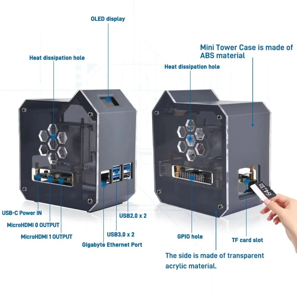 52Pi ABS Mini Tower Kit w/ Ice Tower Cooler for Raspberry Pi 5