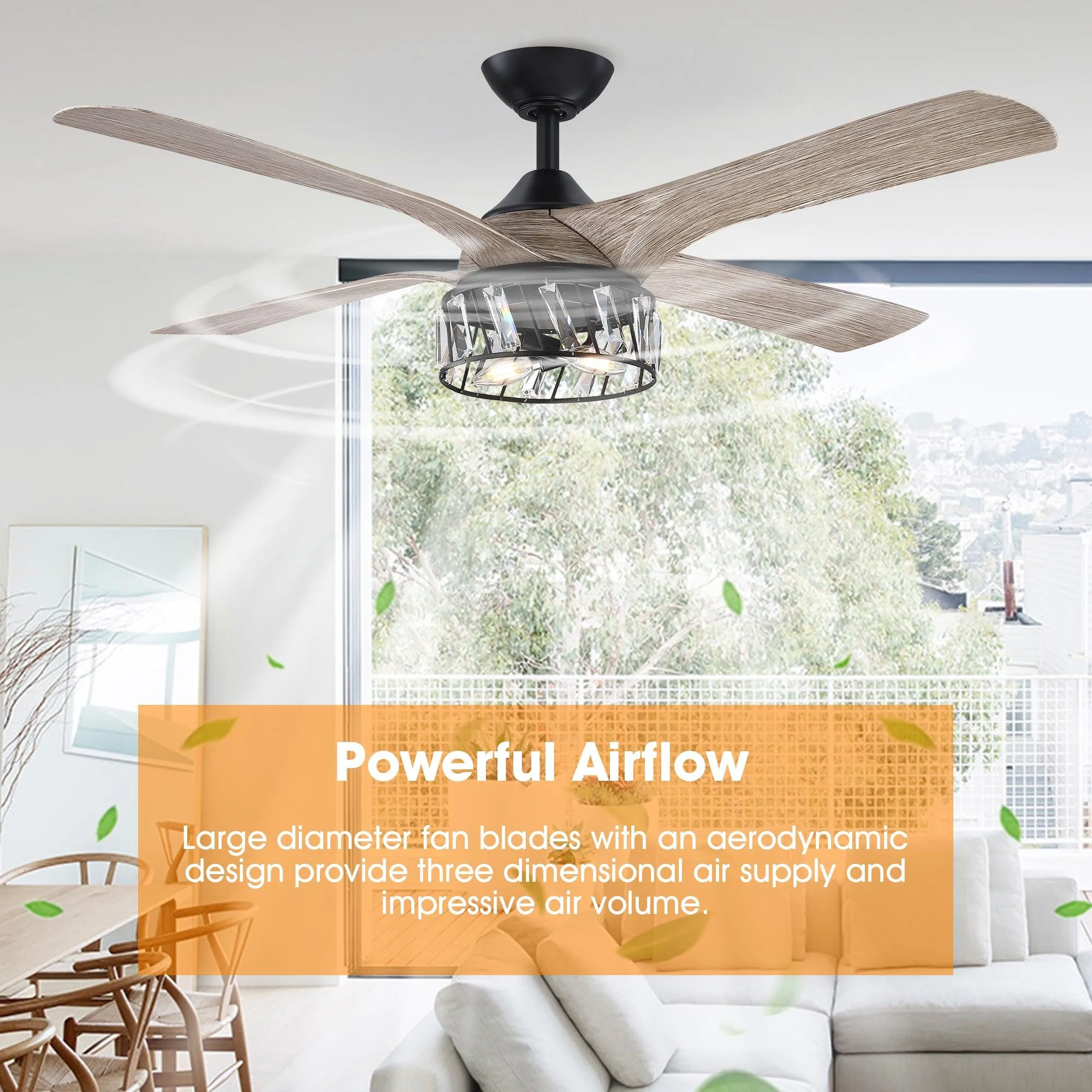 52" Tata Nagar Farmhouse Downrod Mount Reversible Crystal Ceiling Fan with Lighting and Remote Control