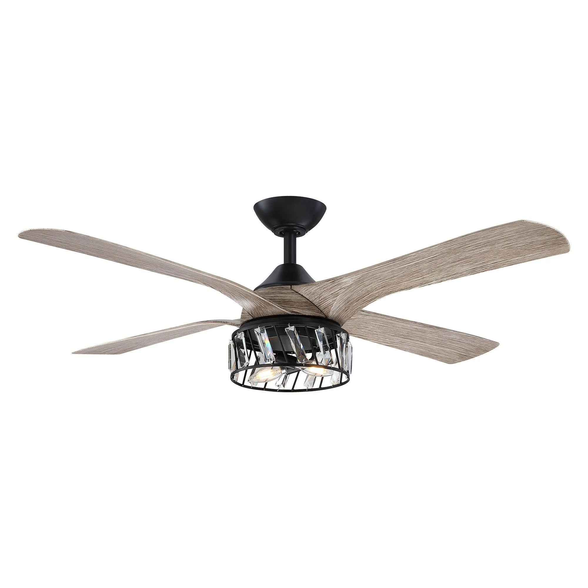 52" Tata Nagar Farmhouse Downrod Mount Reversible Crystal Ceiling Fan with Lighting and Remote Control