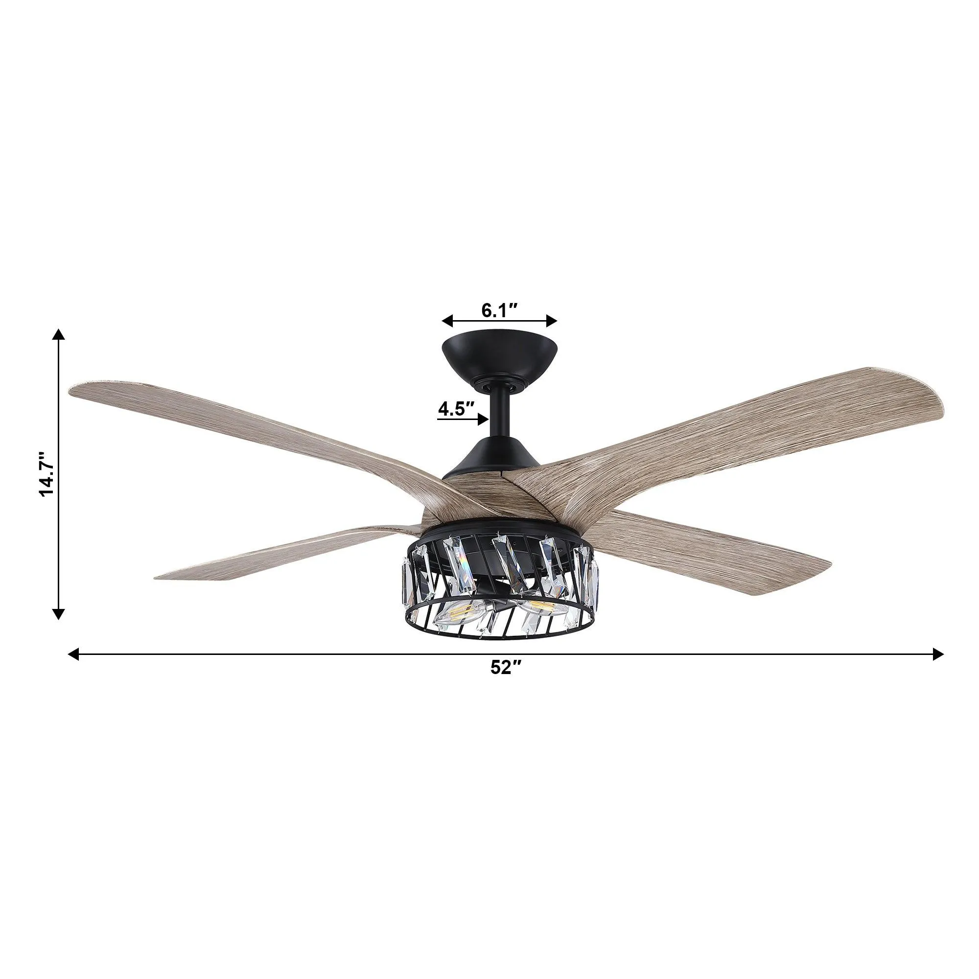 52" Tata Nagar Farmhouse Downrod Mount Reversible Crystal Ceiling Fan with Lighting and Remote Control