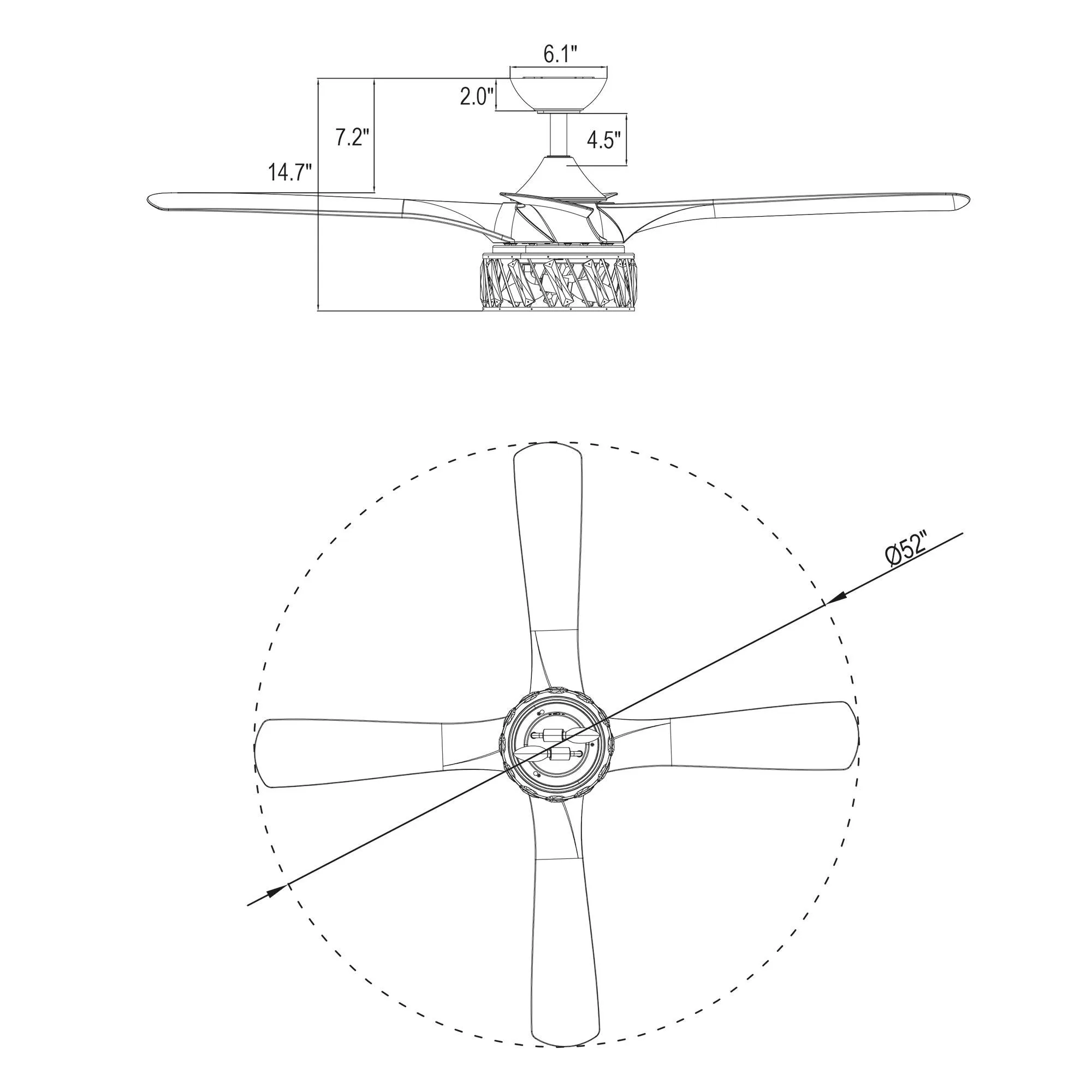 52" Tata Nagar Farmhouse Downrod Mount Reversible Crystal Ceiling Fan with Lighting and Remote Control