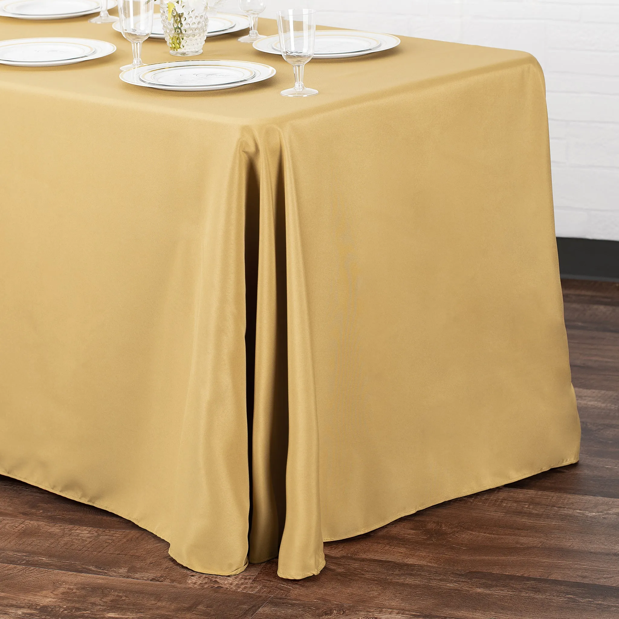 90"x132" Rectangular Oblong Polyester Tablecloth - Gold