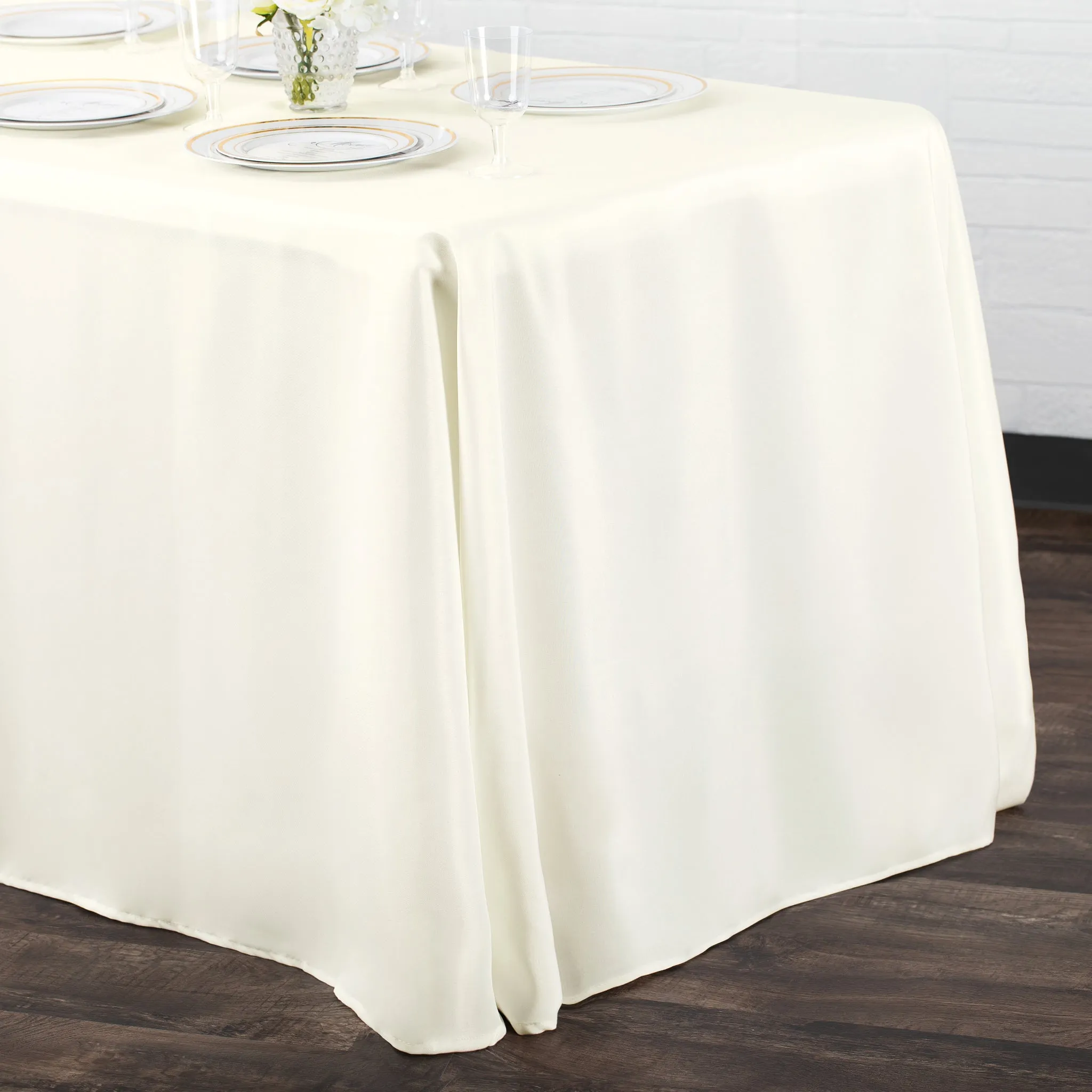 90"x132" Rectangular Oblong Polyester Tablecloth - Light Ivory/Off White