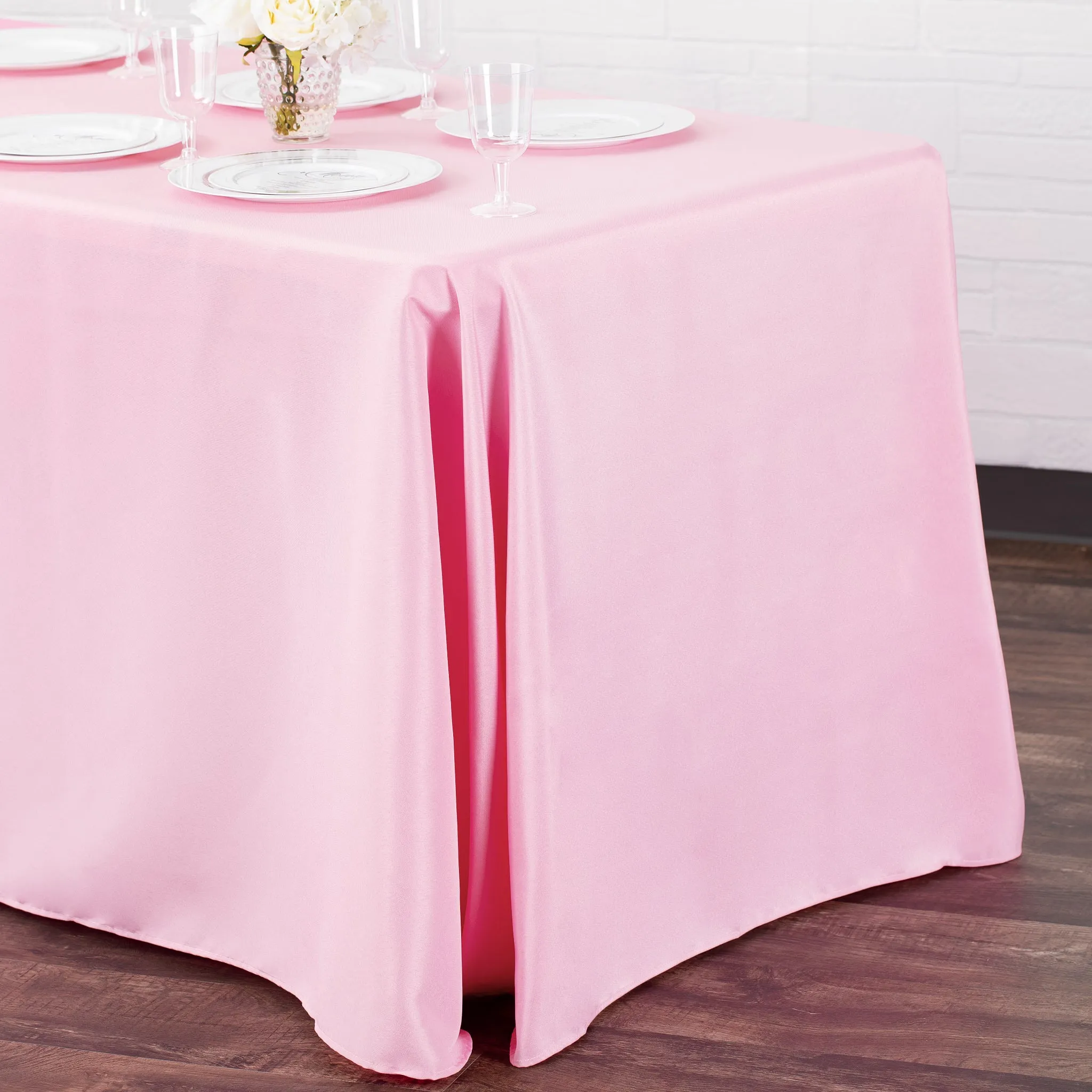 90"x132" Rectangular Oblong Polyester Tablecloth - Pink