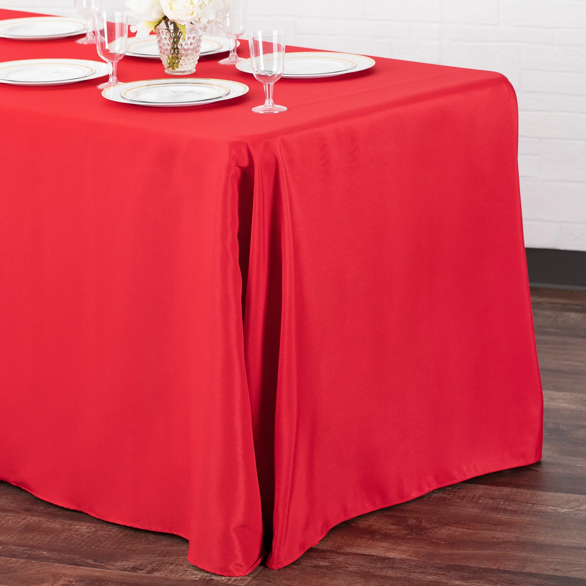 90"x132" Rectangular Oblong Polyester Tablecloth - Red