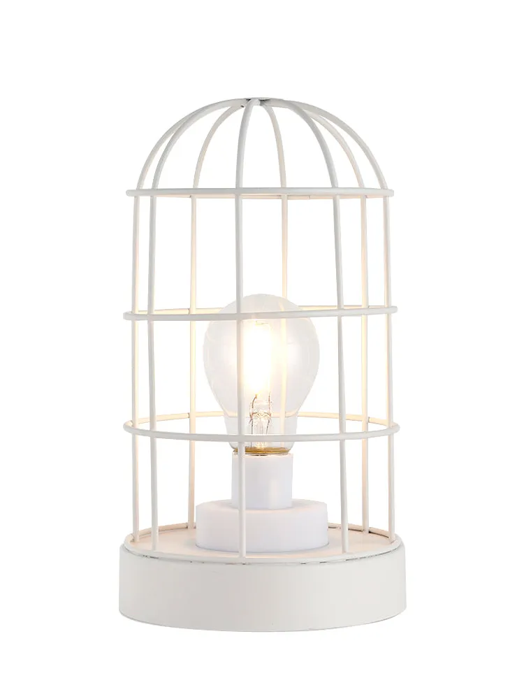 9.5''H Decorative Table Lamp Metal Cage Cordless Lamps with LED Bulb(White)