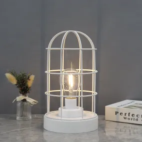 9.5''H Decorative Table Lamp Metal Cage Cordless Lamps with LED Bulb(White)