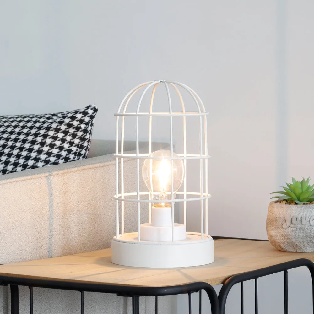 9.5''H Decorative Table Lamp Metal Cage Cordless Lamps with LED Bulb(White)