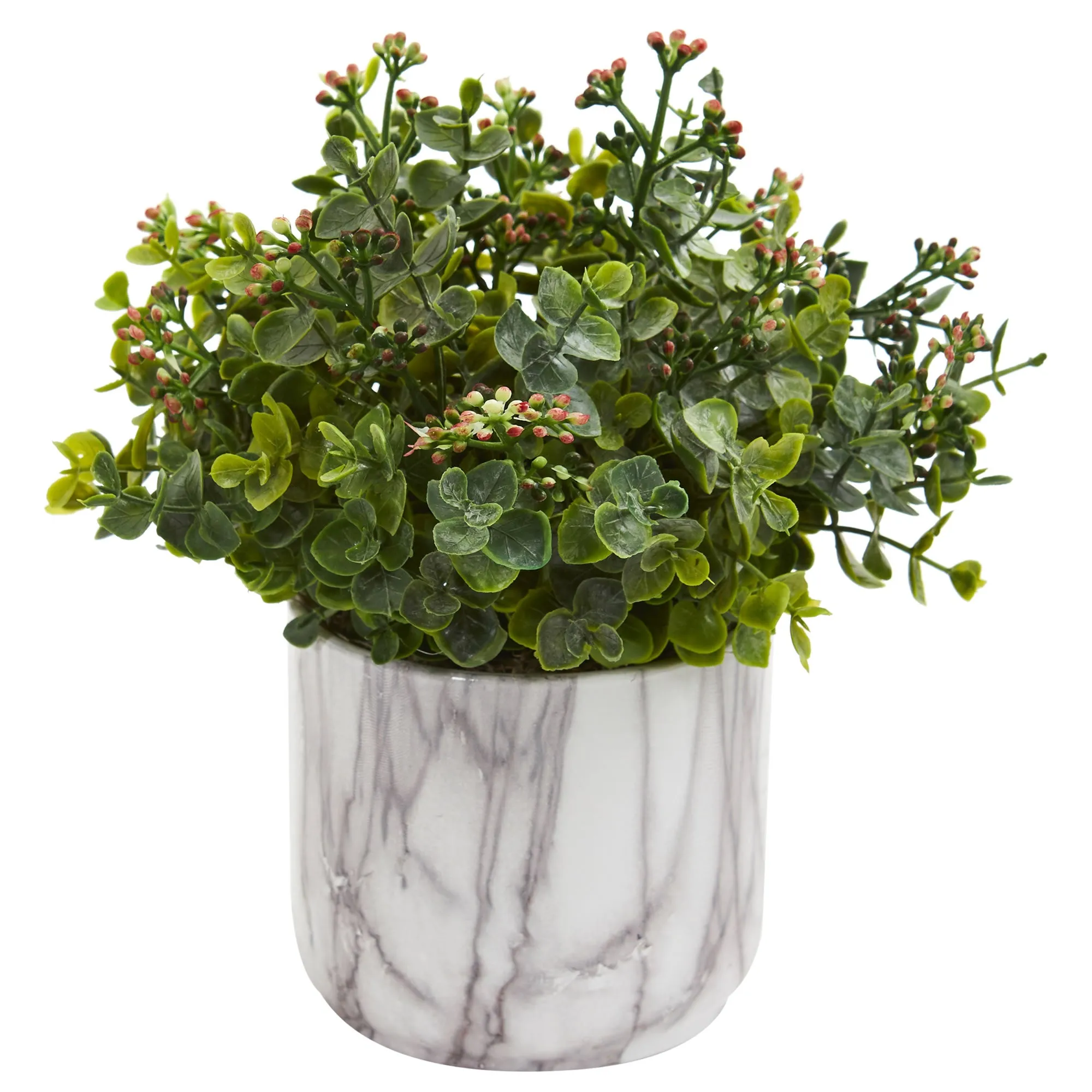 9" Artificial Eucalyptus Plant in Marble Finished Vase - Low Maintenance, Life-Like & Vibrant Silk Plants For Busy People.