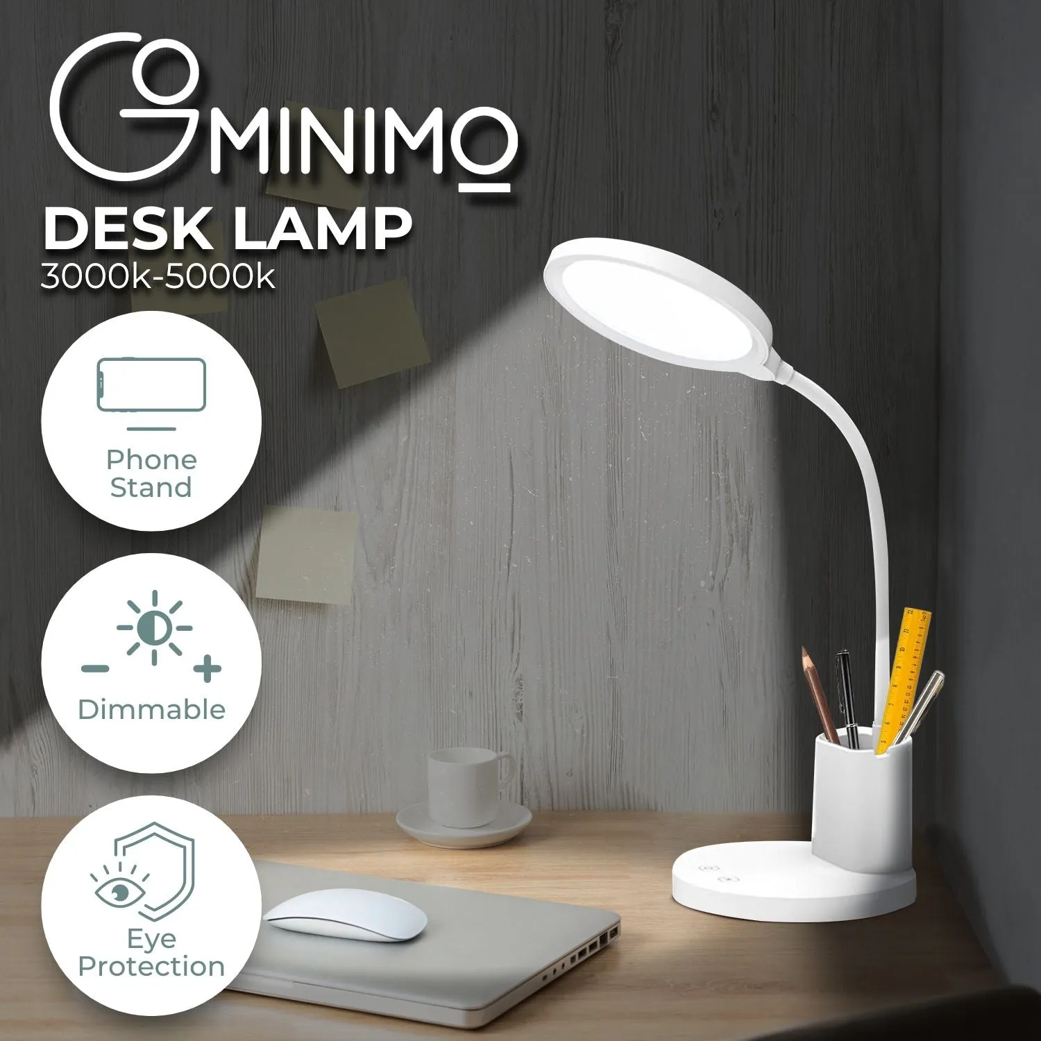 Adjustable LED Desk Lamp, Phone Holder, Eye Protection - Gominimo