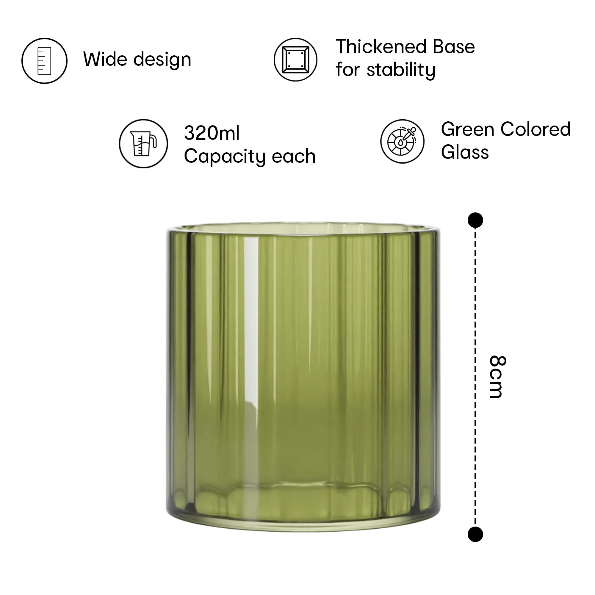 Anko Australia 320ml Borosilicate Glasses Set of 6 | Water, Juice, Cocktails Glasses| Dishwasher Safe Whiskey Glass Set | Bar Accessories for Home | Suitable for All Occassions | Green