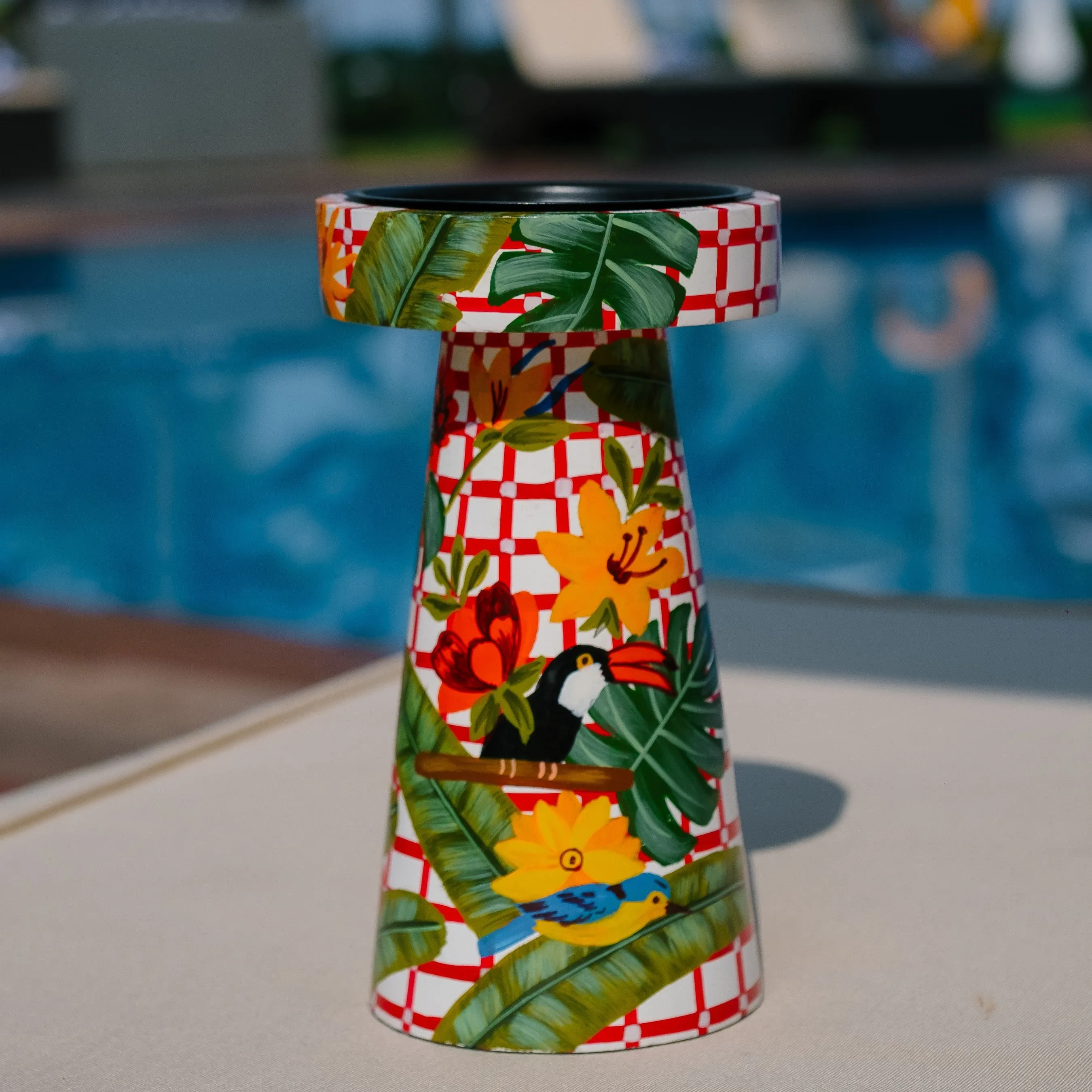 Aracari in the Tropics- the Exotic Bird Hand Painted Pillar Candle Stand