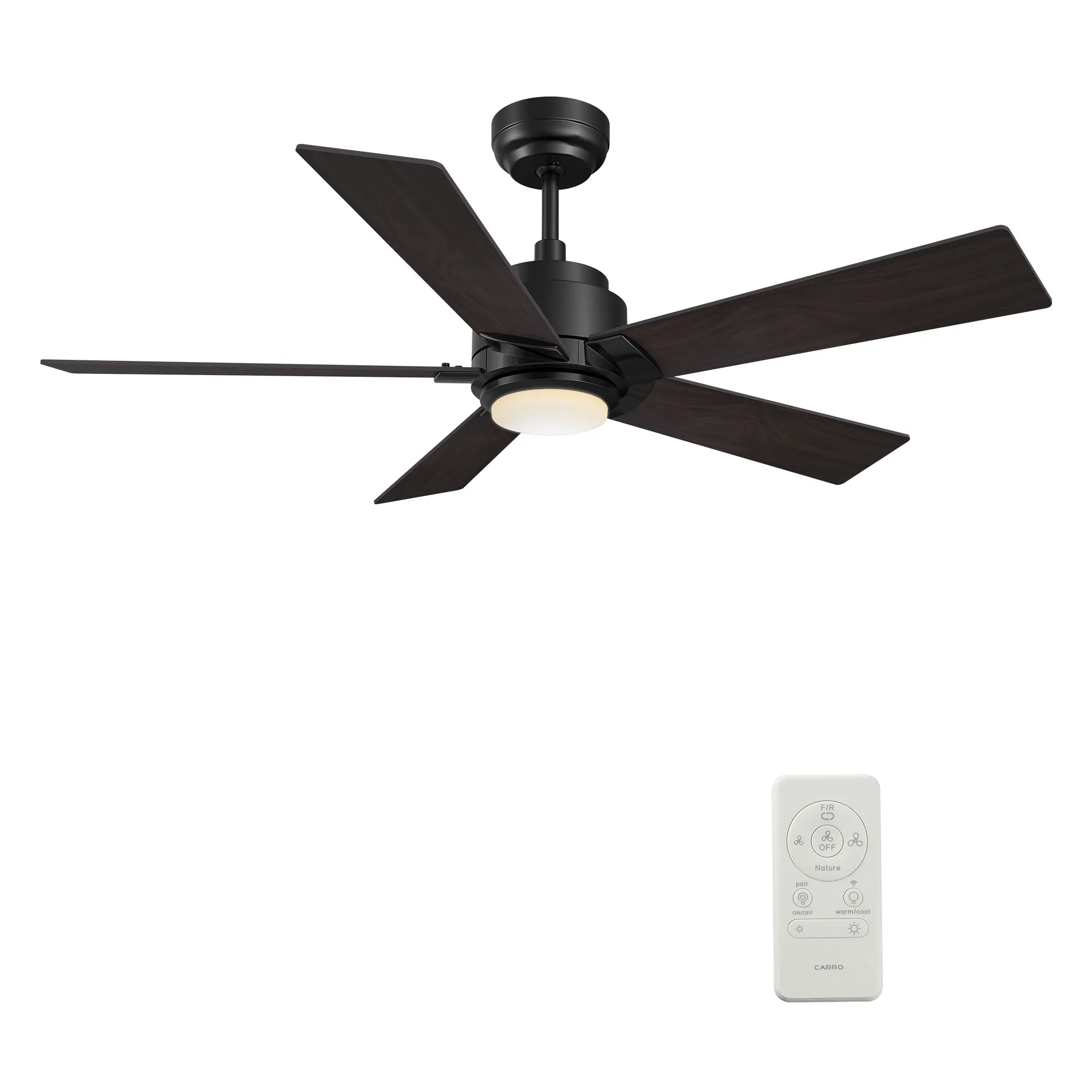 ASCENDER 48 inch 5-Blade Smart Ceiling Fan with LED Light & Remote Control - Black/Walnut & Barnwood (Reversible Blades)