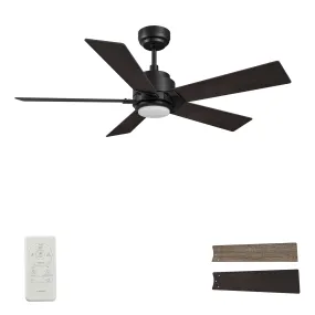 ASCENDER 48 inch 5-Blade Smart Ceiling Fan with LED Light & Remote Control - Black/Walnut & Barnwood (Reversible Blades)