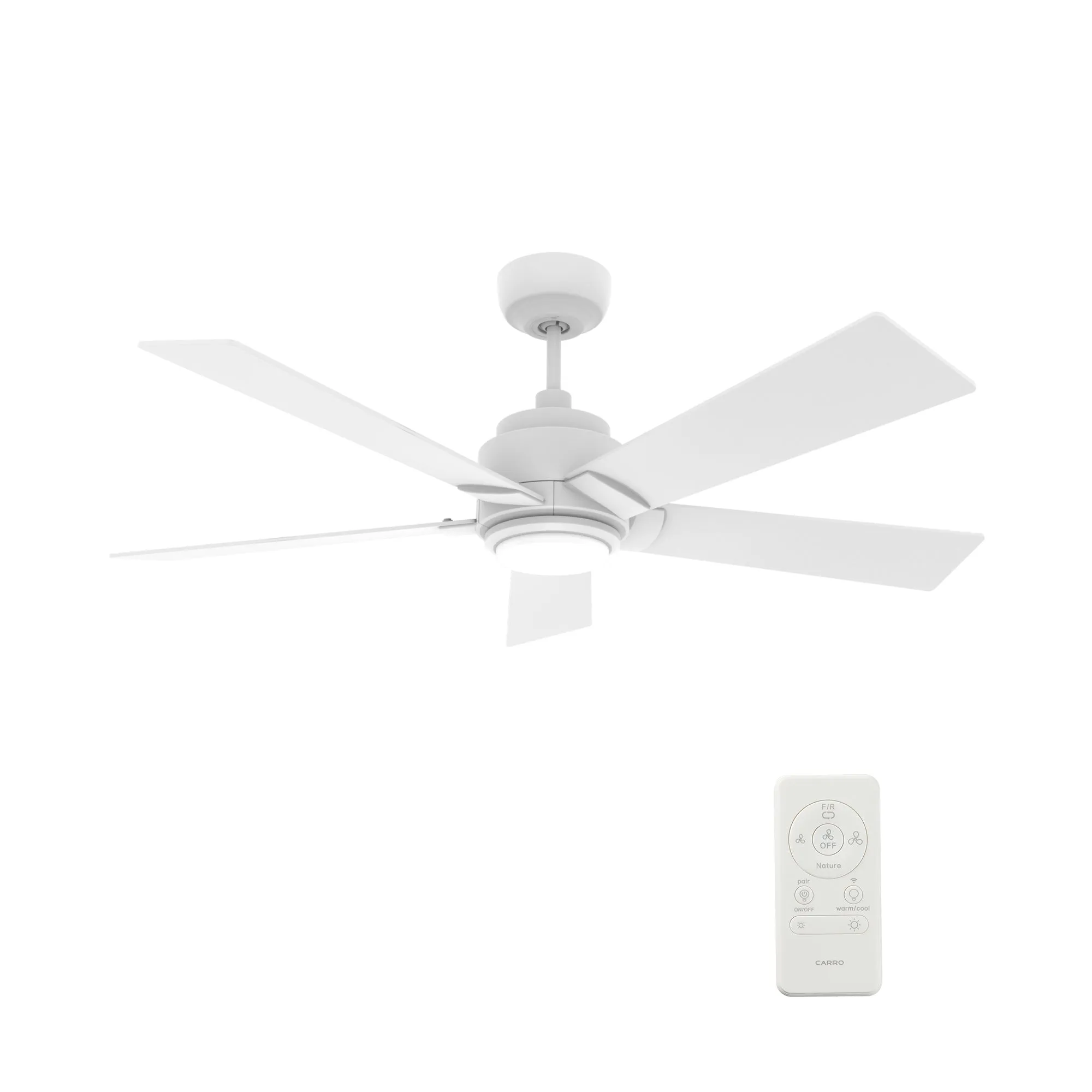 ASCENDER 48 inch 5-Blade Smart Ceiling Fan with LED Light & Remote Control - White/White