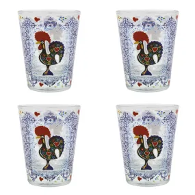 Azulejo Tile Themed Made in Portugal Good Luck Rooster Shot Glass, Set of 4