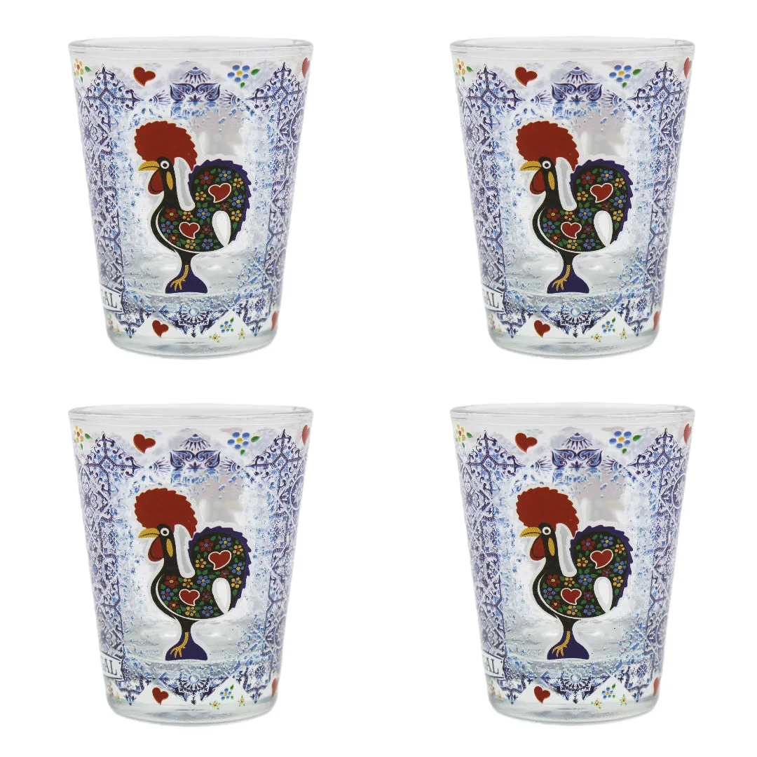 Azulejo Tile Themed Made in Portugal Good Luck Rooster Shot Glass, Set of 4