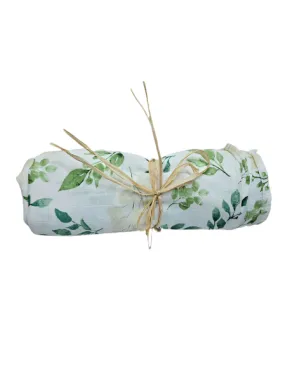 Baby Blanket - Muslin  - Green Leaves/ Cream