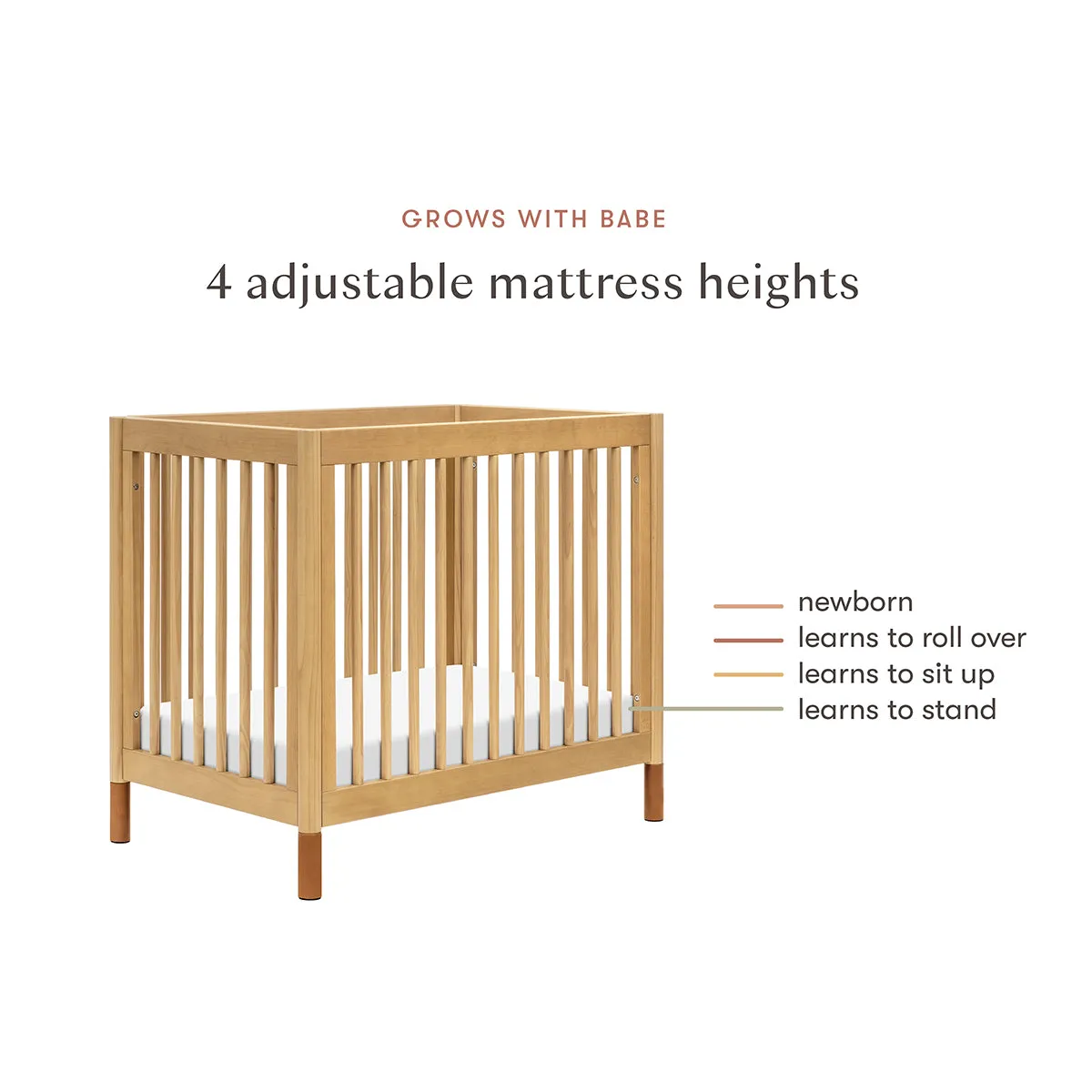 Babyletto Gelato 4-in-1 Convertible Mini Crib - Honey w/ Vegan Tan Leather Feet