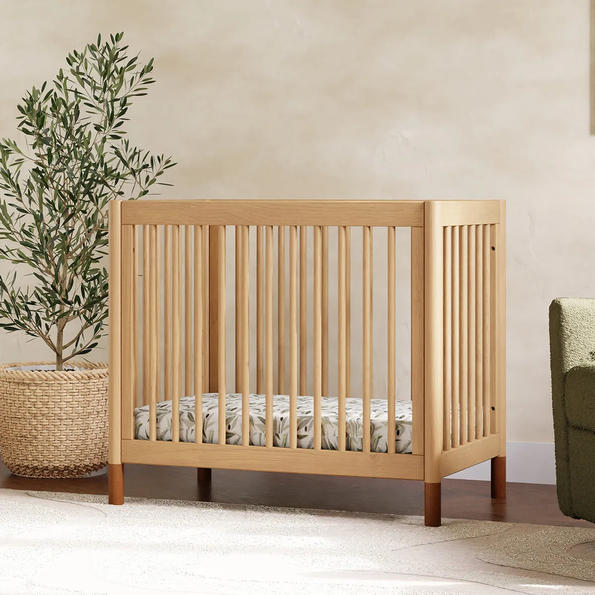 Babyletto Gelato 4-in-1 Convertible Mini Crib - Honey w/ Vegan Tan Leather Feet