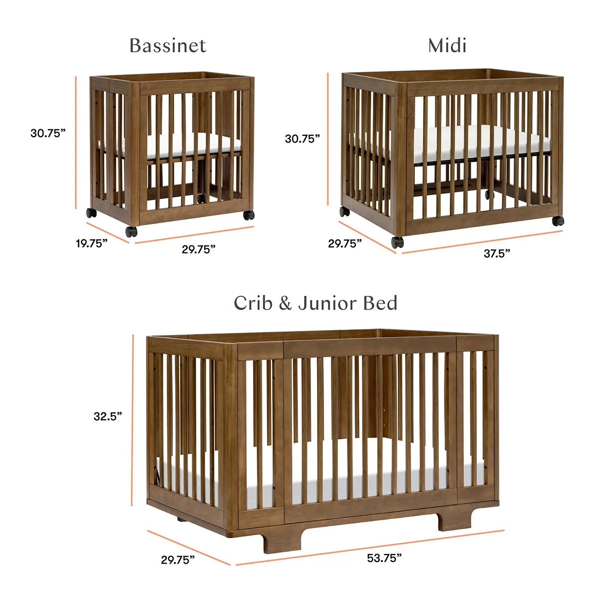 Babyletto Yuzu 8-in-1 Convertible Crib with All-Stages Conversion Kit - Natural Walnut