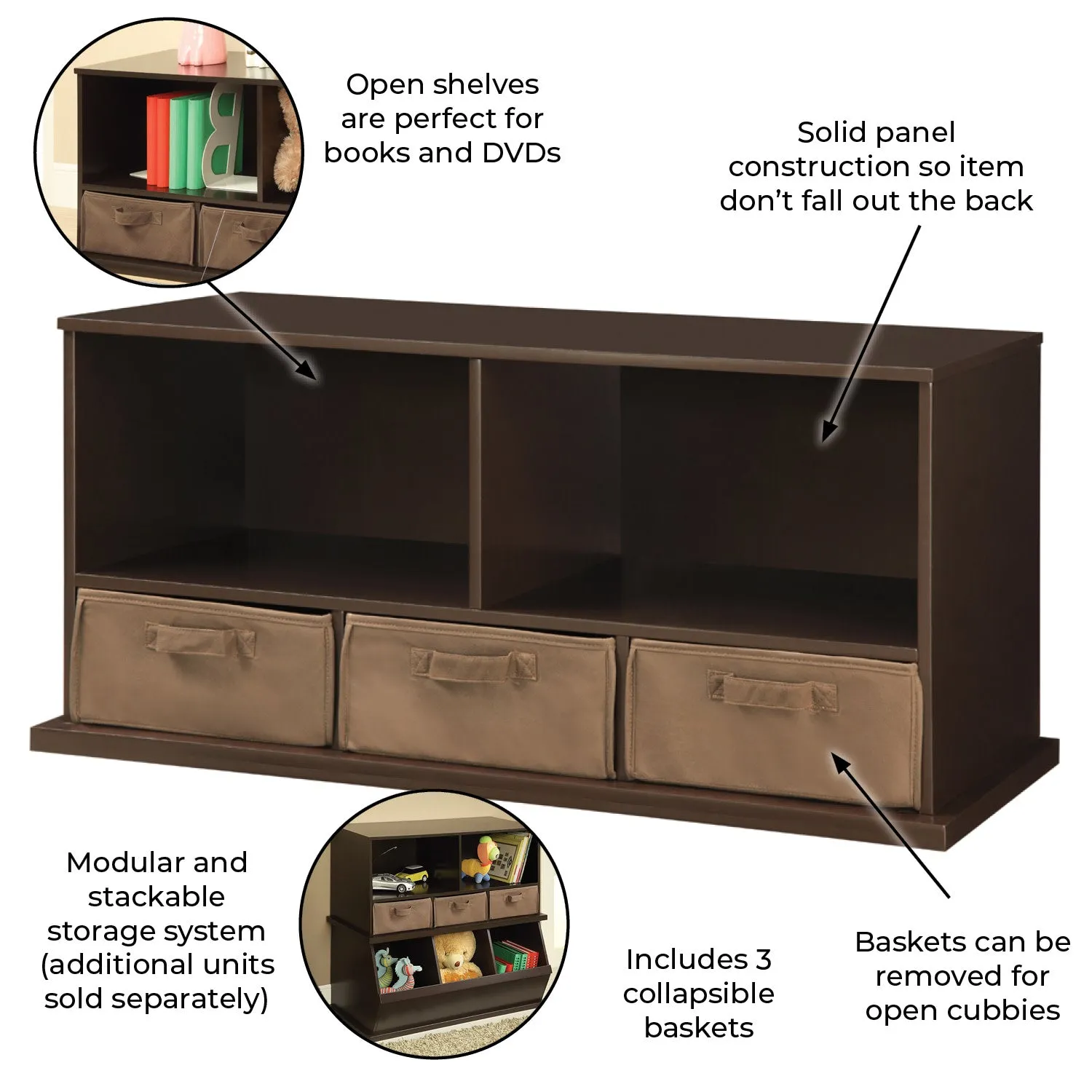 Badger Basket Stackable Shelf Storage Cubby with Three Baskets